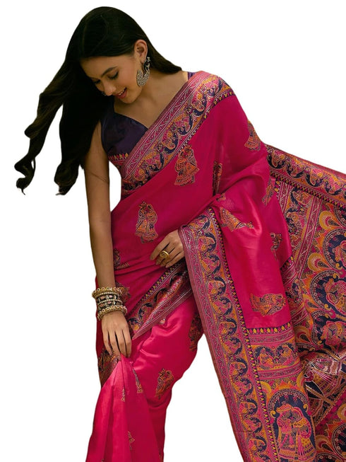 Vasthrlay Womens Weaving Unstitched Green Saree