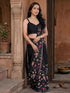 Vasthrlay Black Floral Print Ready To Wear Linen Saree