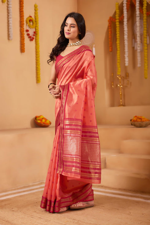 Vasthrlay Orange Jacquard Unstitched Saree