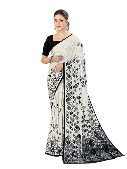 Vasthrlay Printed Off White1 White Saree