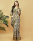 Vasthrlay Mehendi Green Geometric Print Polyester Saree With Dull Gold Zari Border And Unstitched Blouse Piece