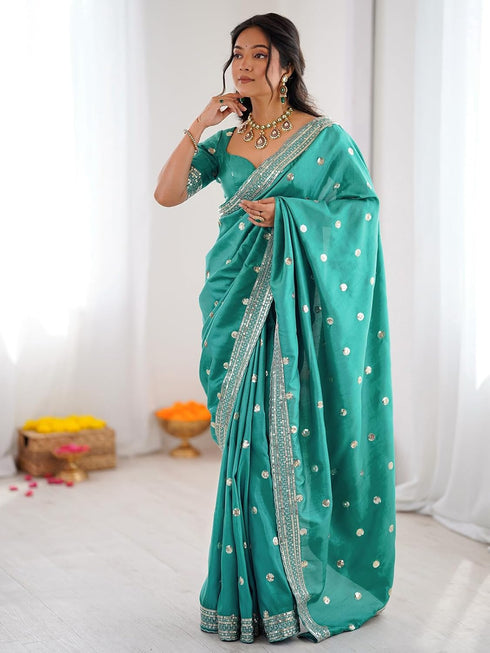 Vasthrlay Sequins Embroidery Pink Saree