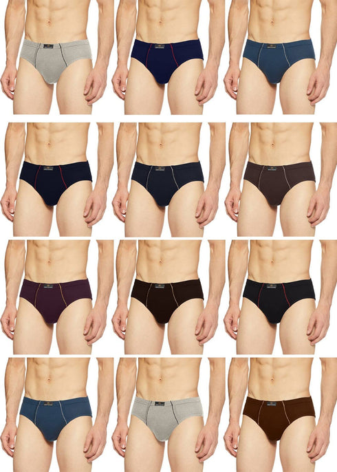 Dixcy Scott Plain/Solid Assorted Cotton Men's Briefs/Underwear - Pack of 12 (#Salsa-Brief-85 CM) (Color & Prints May Vary)
