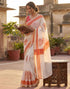 Vasthrlay Womens Printed White | Rust Saree With Unstitched Blouse Piece