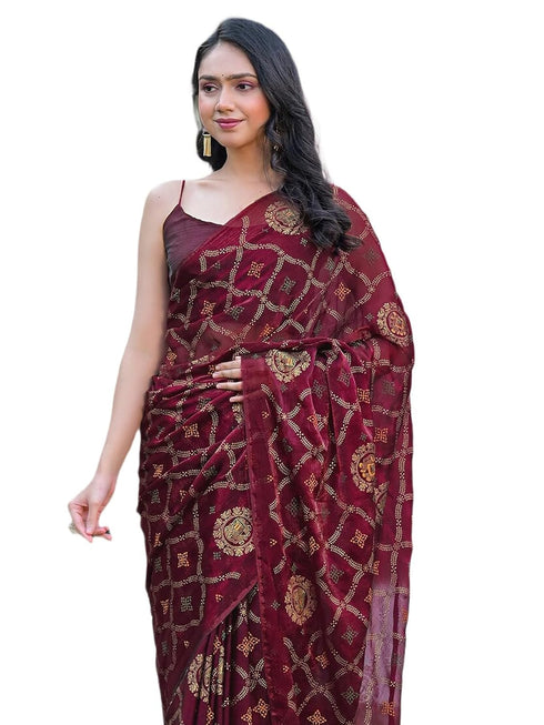 Vasthrlay Chiffon Printed Unstitched Teal Saree