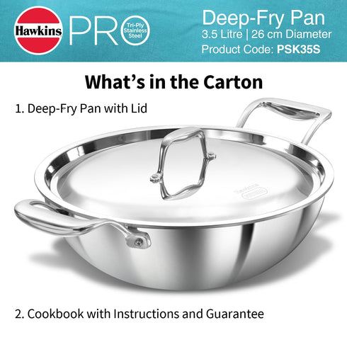 Hawkins Pro 3.5 Litre Deep-Fry Pan Triply Stainless Steel Kadhai