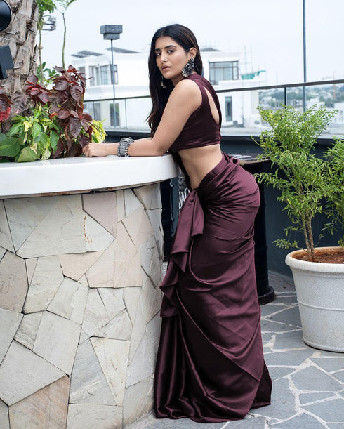 Vasthrlay Maroon Wedding Unstitched Saree