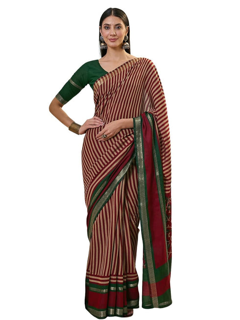 Vasthrlay Printed Tassels Cream Saree
