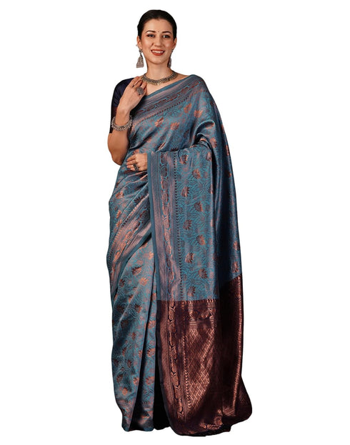Vasthrlay Banarasi Kanjeevaram Unstitched Beige Saree
