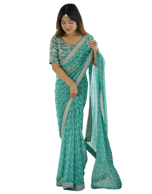 Vasthrlay Georgette Leheriya Unstitched Blue Saree