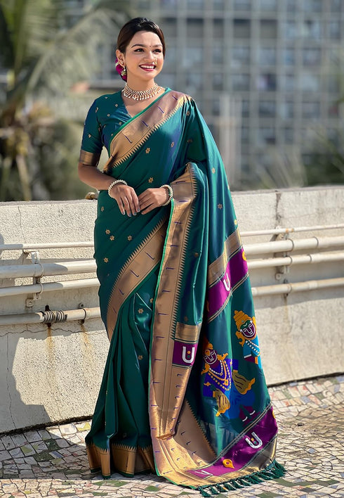 Vasthrlay Kanjivaram Paithani Unstitched Mahendi Ethnic Wear