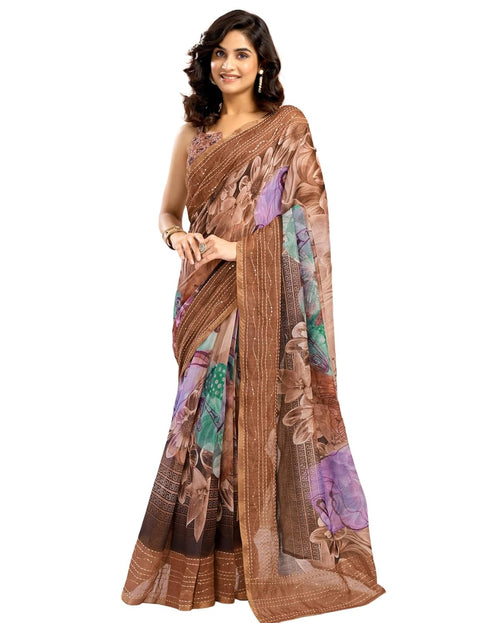 Vasthrlay Chanderi Printed Unstitched Beige Saree