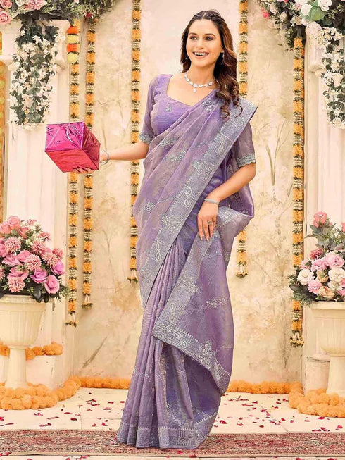 Vasthrlay Embroidery Pink Saree