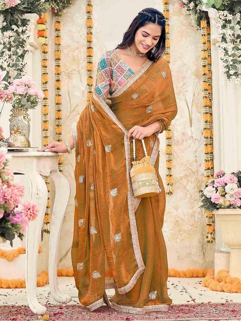 Vasthrlay Shimmer Embroidery Rani Saree