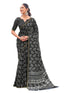 Vasthrlay Womens Printed Black Saree With Unstitched Blouse Piece