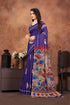 Vasthrlay Pure Linen Cotton Purple Saree with Kalamkari Print Border