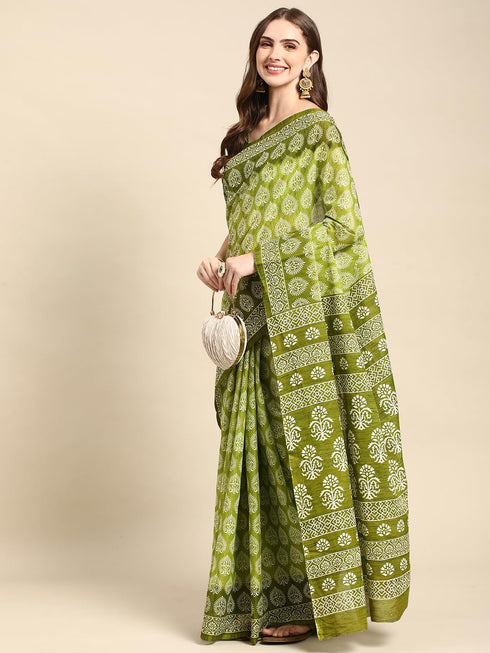 Vasthrlay Cotton Printed Mulmul Blue Saree