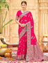Vasthrlay Womens Banarasi Pink Saree With Unstitched Blouse Piece