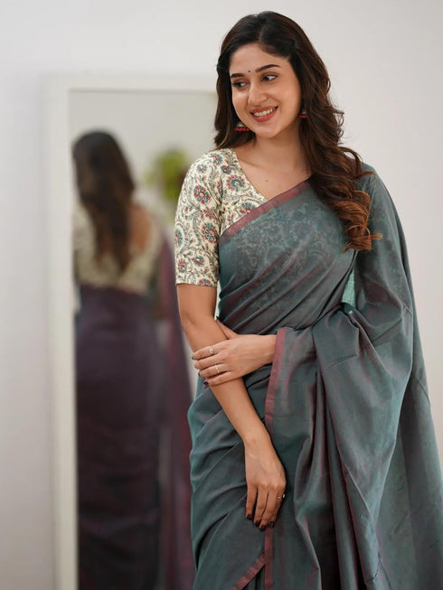 Vasthrlay Handloom Printed Unstitched Purple Ethnic Wear