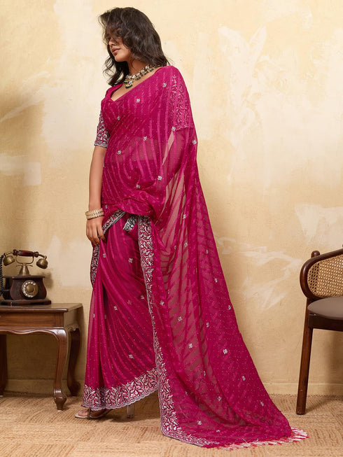 Vasthrlay Chiffon Striped Unstitched Sum Ethnic Wear
