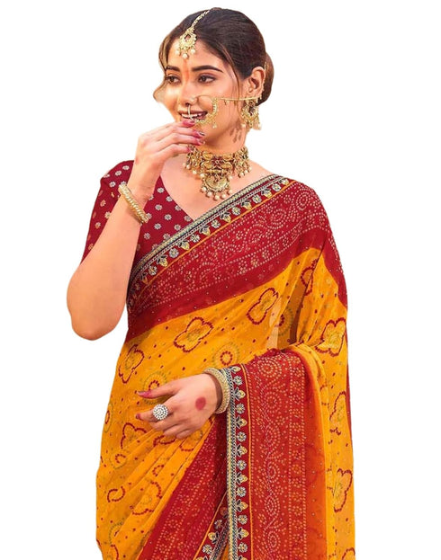 Vasthrlay Georgette Embroidery Unstitched Red Saree