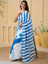 Vasthrlay Womens Printed Blue Saree With Unstitched Blouse Piece