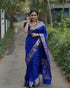 Vasthrlay Blue Banarasi Traditional Unstitched Saree