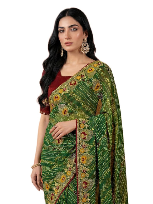 Vasthrlay Georgette Embroidery Unstitched Red Saree