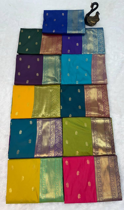 Vasthrlay Kanjivaram Floral Design Contrast Seagreen