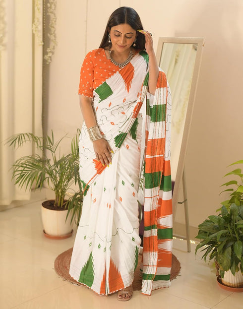 Vasthrlay Republic Tricolor Unstitched Multicolor Saree