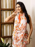 Vasthrlay Georgette Printed White Saree With Orange Unstitched Blouse Piece
