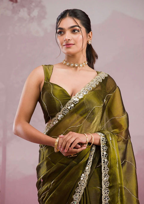 Vasthrlay Green Embroidery Saree