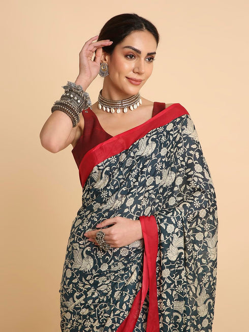 Vasthrlay Pleated Stitched Unstitched Brown Saree