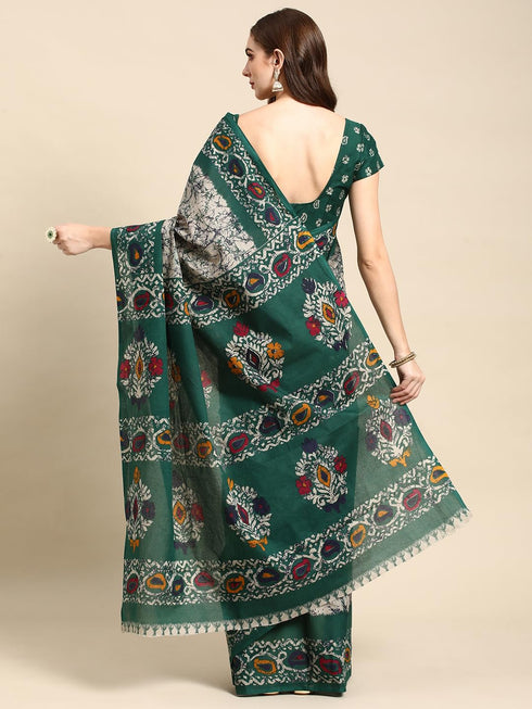Vasthrlay Cotton Printed Mulmul Black Saree
