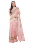 Vasthrlay Pink Floral Semi Sheer Chanderi Saree With Champagne Gold Zari Pallu And Unstitched Blouse Piece