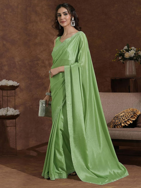 Vasthrlay Chiffon Scalloped Brown Saree