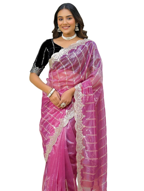 Vasthrlay Sequins Embroidery Turquoise Saree