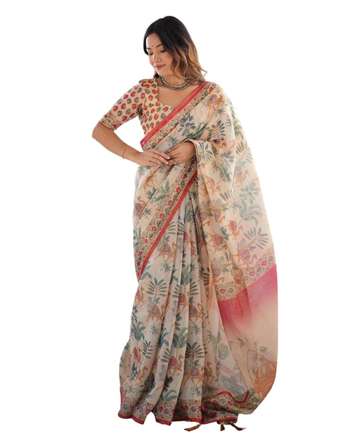 Vasthrlay Handloom Grey Beige Traditional Saree