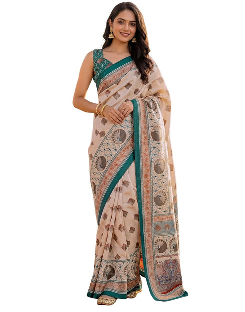 Vasthrlay Womens Printed Unstitched Navy Blue Saree
