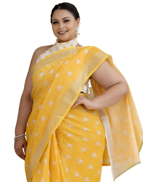 Vasthrlay Womens Printed Unstitched Orange Saree