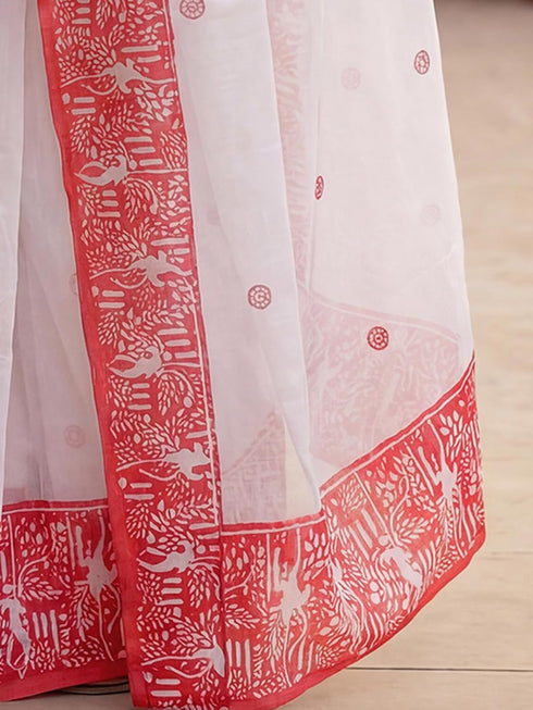 Vasthrlay Printed White Saree