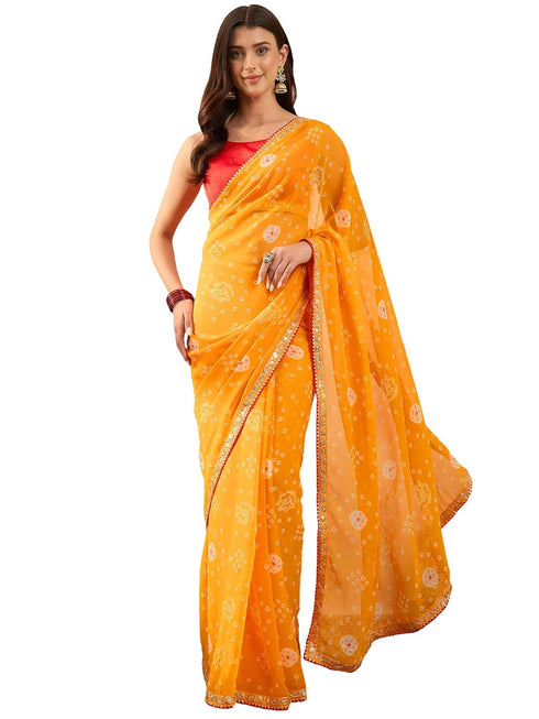 Vasthrlay Georgette Bandhani Embroidered Unstitched Ethnic Wear