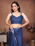 Vasthrlay Blue Floral Print Ready To Wear Linen Saree