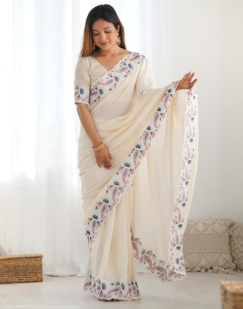 Vasthrlay Sequence Embroidery Unstitched Red Saree