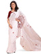 Vasthrlay Printed Kaftan Freehand Maroon-White Bollywood Satin Saree with Unsticted Blouse Piece