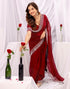Vasthrlay Chiffon Scalloped Unstitched Maroon Saree