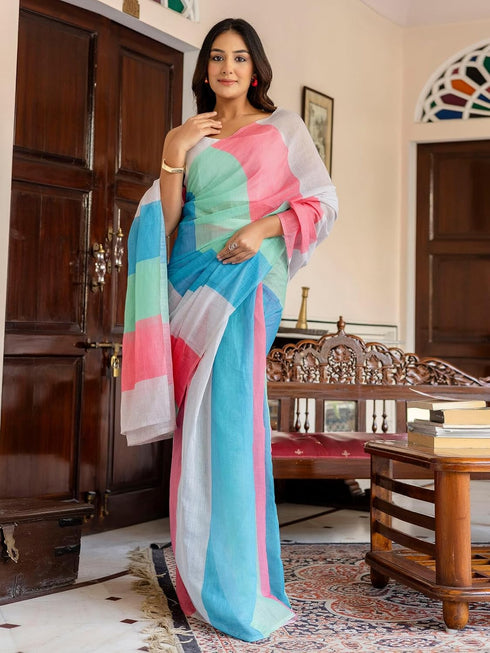 Vasthrlay Printed White Saree