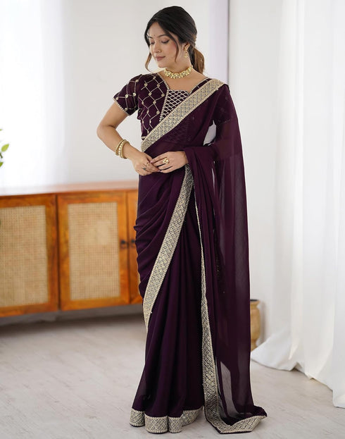 Vasthrlay Sequence Embroidery Unstitched Dark Green Saree