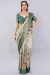 Vasthrlay Off White1 Textured Polyester Saree With Kalamkari Floral Panel| Zari Border And Unstitched Blouse Piece
