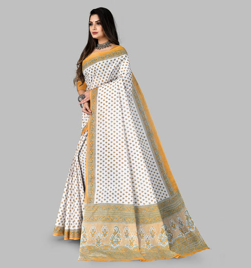 Vasthrlay Cotton Blue White Saree
